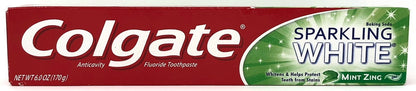 Colgate Sparkling White Baking Soda Anticavity Fluoride Gel Toothpaste, Mint Zing, 6 oz (Pack of 3)