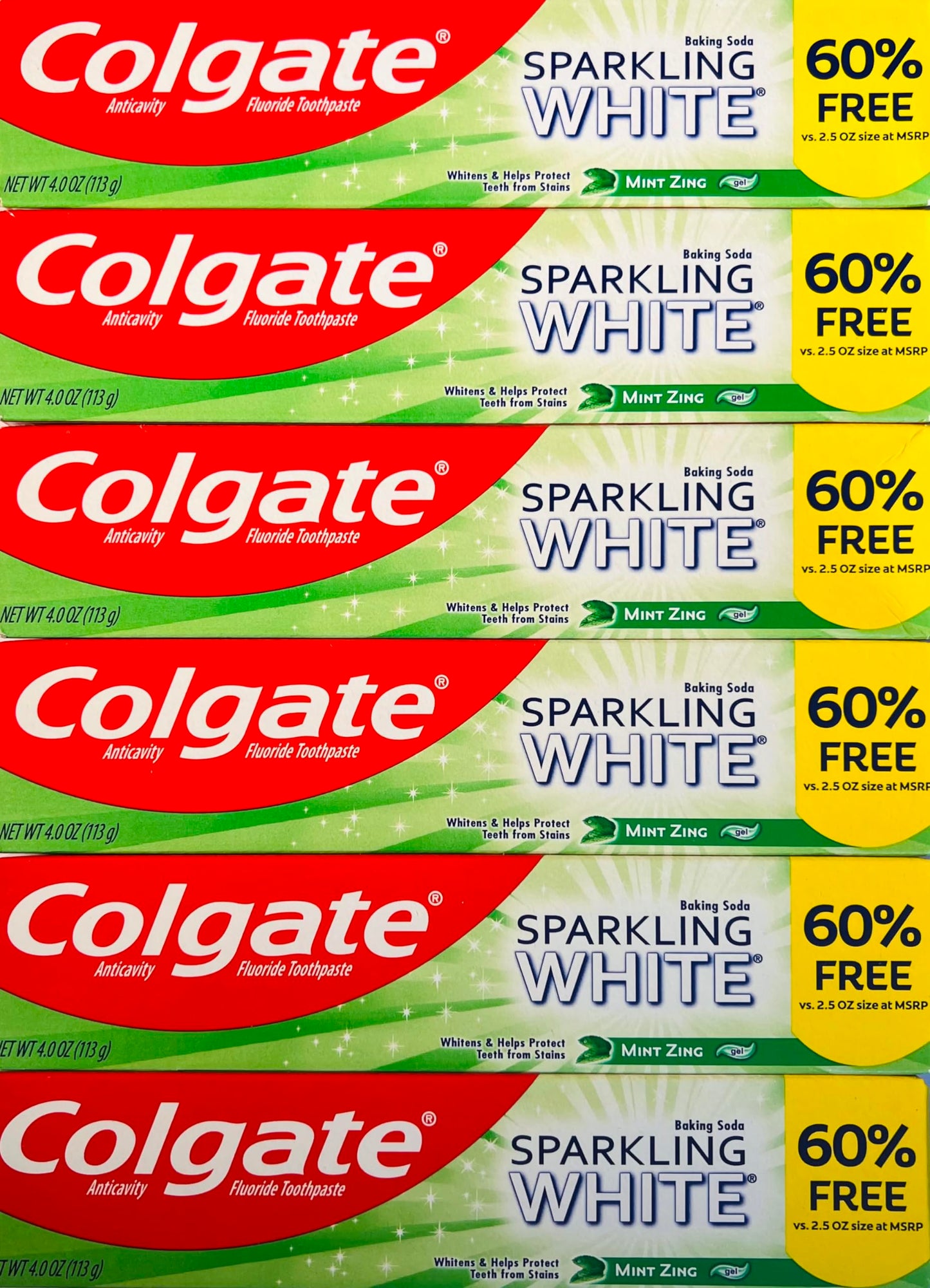 Colgate Sparkling White Whitening Toothpaste, Mint - 4 oz (6 Pack)