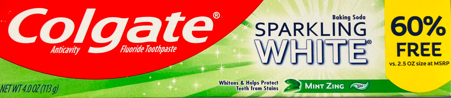 Colgate Sparkling White Whitening Toothpaste, Mint - 4 oz (6 Pack)