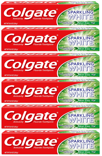 Colgate Sparkling White Whitening Toothpaste, Mint - 8 oz (6 Pack)