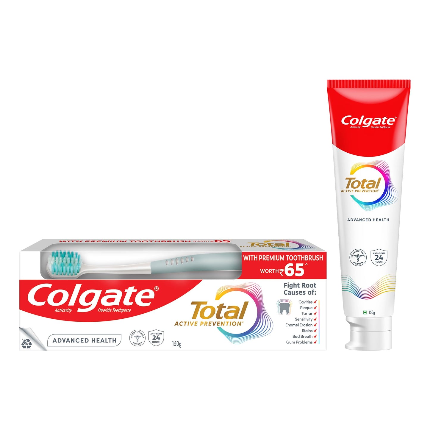 Colgate Total 150g Toothpaste – 12-Hour Protection + Free Premium Soft Toothbrush | Whole Mouth Health