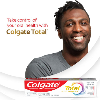 Colgate Total Active Prevention Clean Mint Toothpaste - 4 Pack, 5.1 oz | Anticavity Fluoride