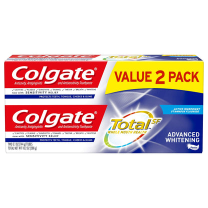 Colgate Total Advanced Whitening Toothpaste with Fluoride – 2 Pack, 10.2 oz