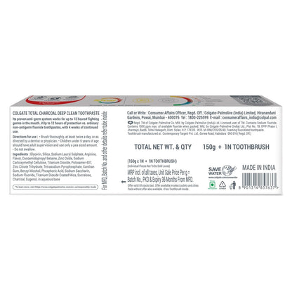Colgate Total Charcoal Deep Clean Toothpaste 150 g - Whitening and Fresh Breath