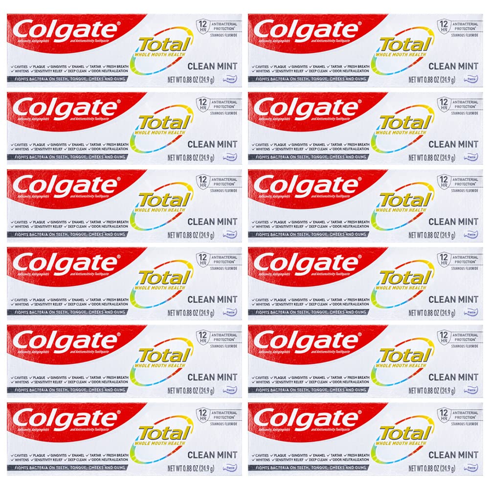 Colgate Total Toothpaste – Clean Mint Travel Size 0.88 oz, Pack of 12