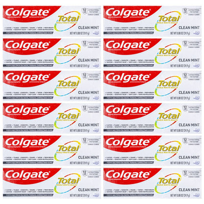 Colgate Total Toothpaste – Clean Mint Travel Size 0.88 oz, Pack of 12