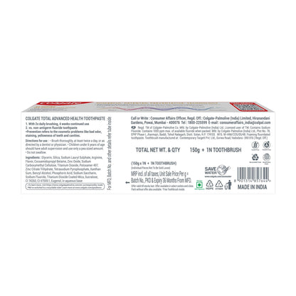 Colgate Total 150g Toothpaste – 12-Hour Protection + Free Premium Soft Toothbrush | Whole Mouth Health