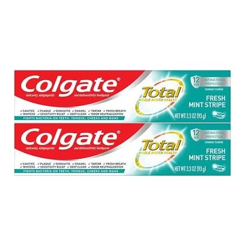 Colgate Total Fresh Mint Stripe Gel Toothpaste 3.3 oz Pack of 2 – ADA Accepted