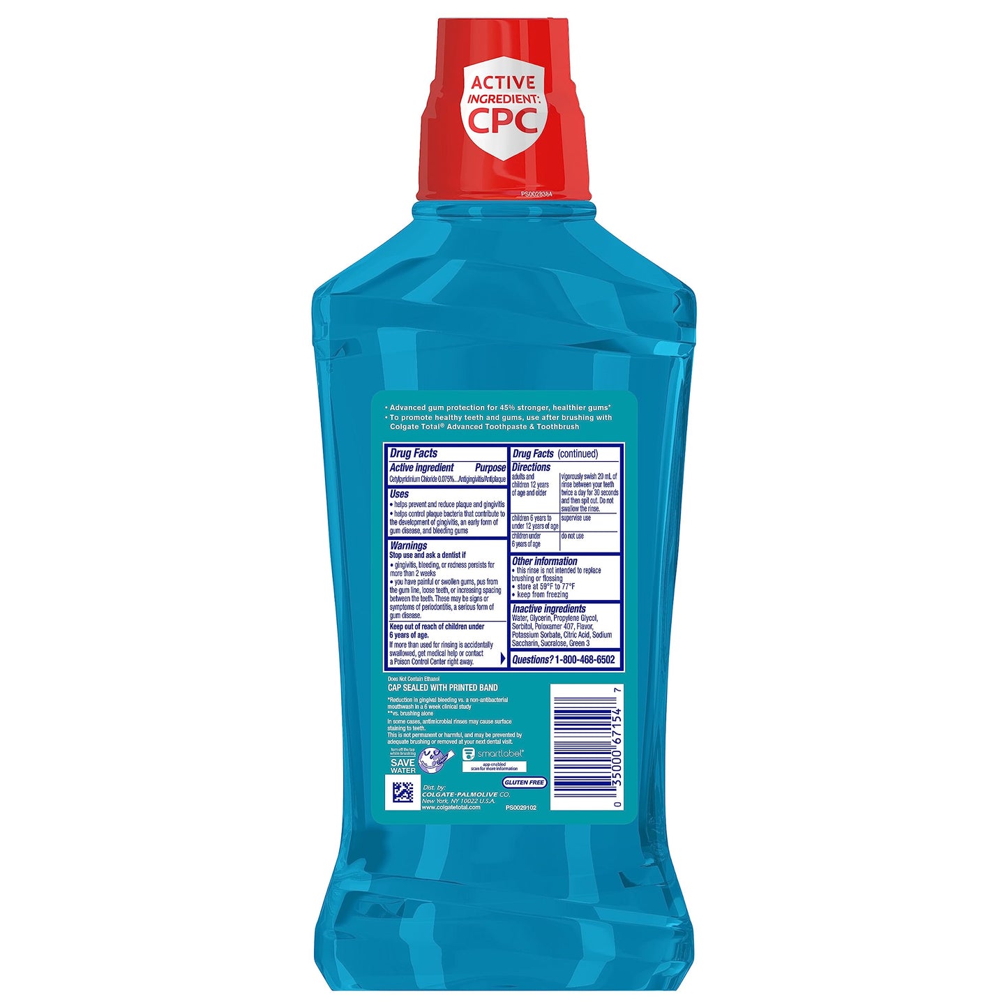 Colgate Total Gum Health Alcohol Free Mouthwash 1L – 6 Pack | ADA-Approved Mint