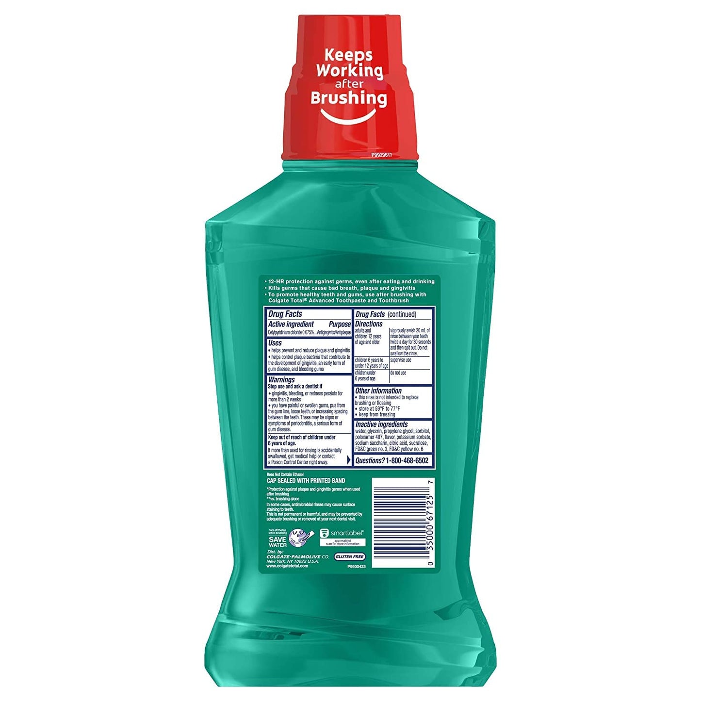 Colgate Total Pro-Shield Alcohol Free Mouthwash – Spearmint Surge, 500 mL (16.9 fl oz) Pack of 6