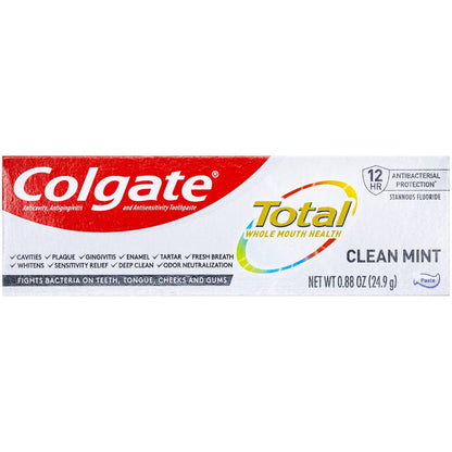 Colgate Total Toothpaste, Clean Mint, Travel Size 0.88 oz (24.9g) - Pack of 6