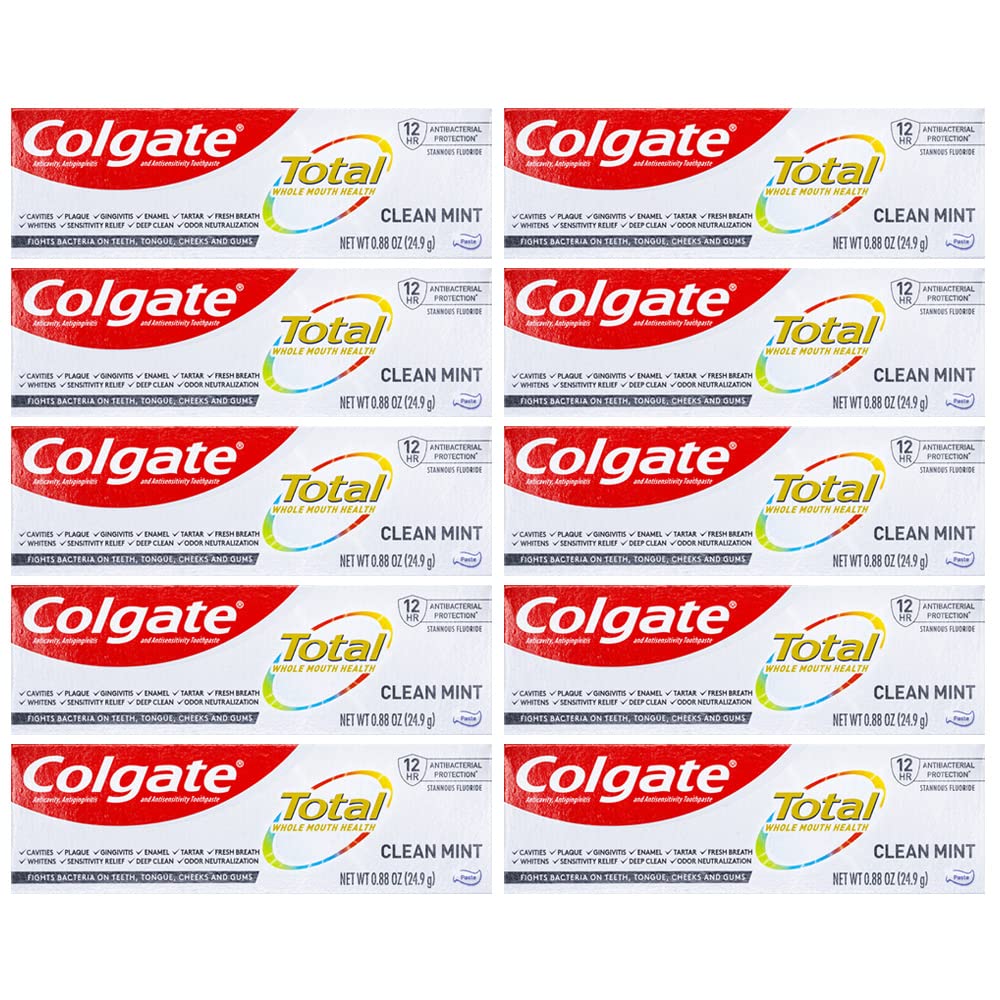 Colgate Total Toothpaste Travel Size – Clean Mint 0.88 oz (24.9 g) – Pack of 10