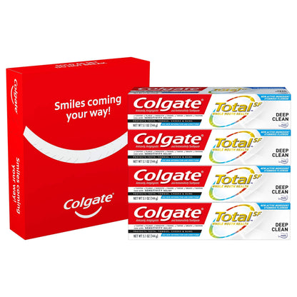 Colgate Total Toothpaste with Stannous Fluoride and Zinc – Deep Clean 5.1 oz (4 Pack) | Sensitivity Relief & Cavity Protection