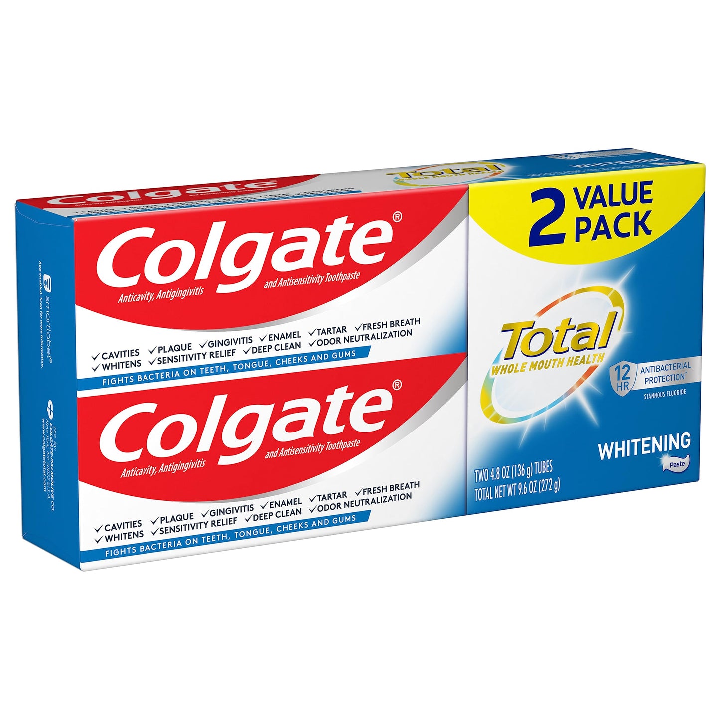 Colgate Total Whitening Toothpaste – 4.8 oz, 2 Count