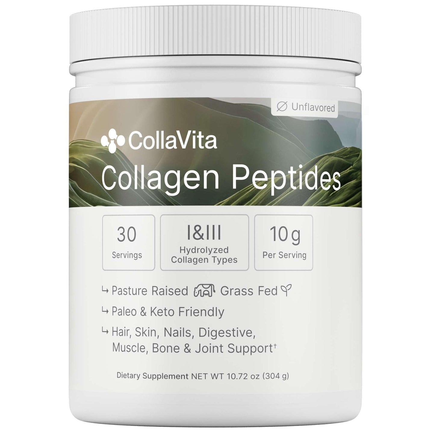 Colla Vita Grass-Fed Collagen Peptides – Type I & III, Unflavored, 10 oz