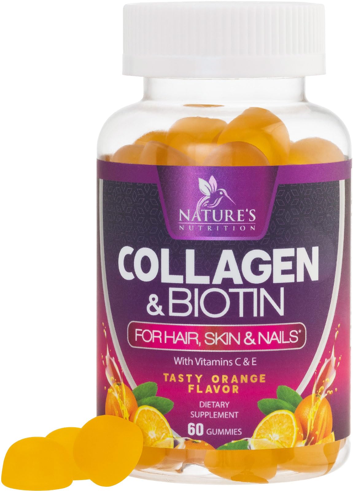 Collagen Gummies with 2500mcg Biotin, Vitamin C & Zinc – Hair, Skin & Nail Support (60 Count)