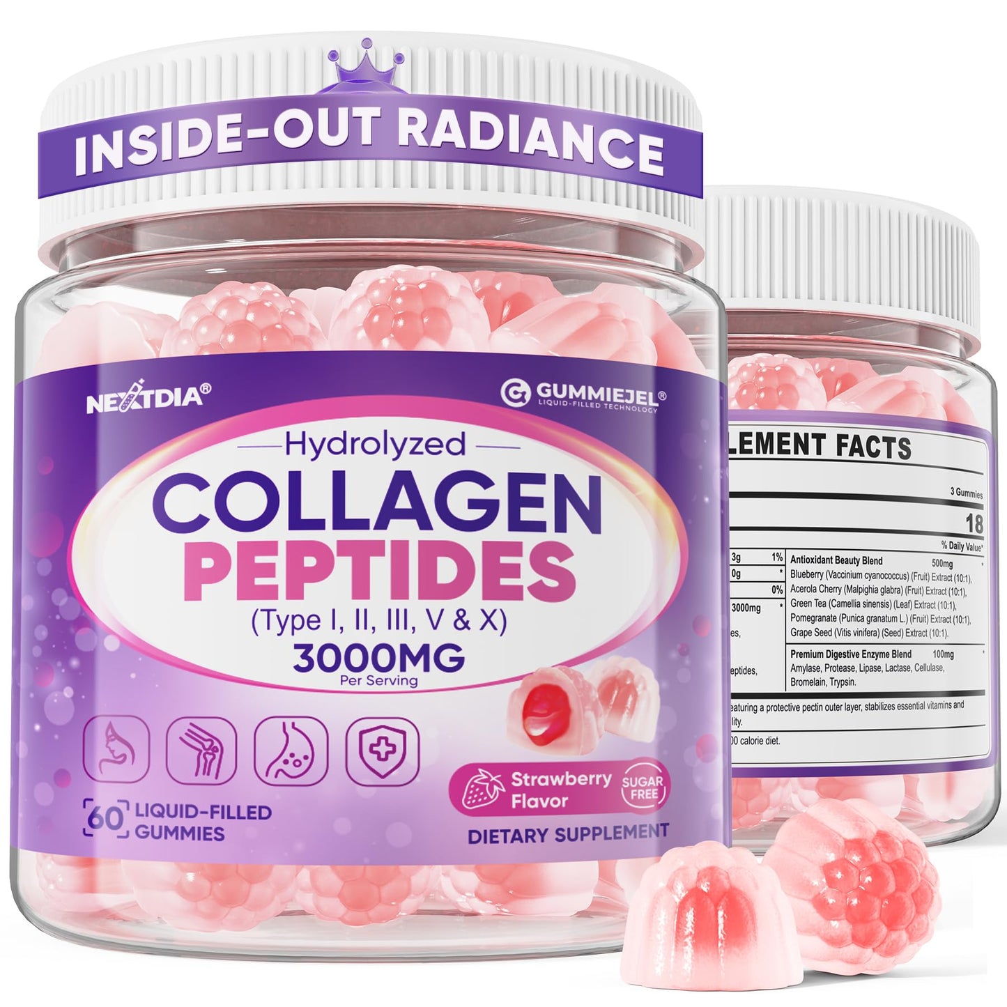 Collagen Gummies 3000mg for Women & Men - Multi-Collagen I-VX, Sugar Free