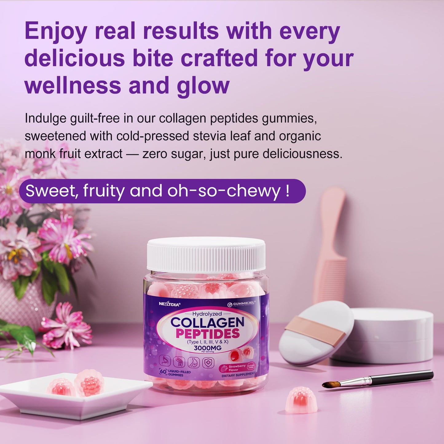 Collagen Gummies 3000mg for Women & Men - Multi-Collagen I-VX, Sugar Free