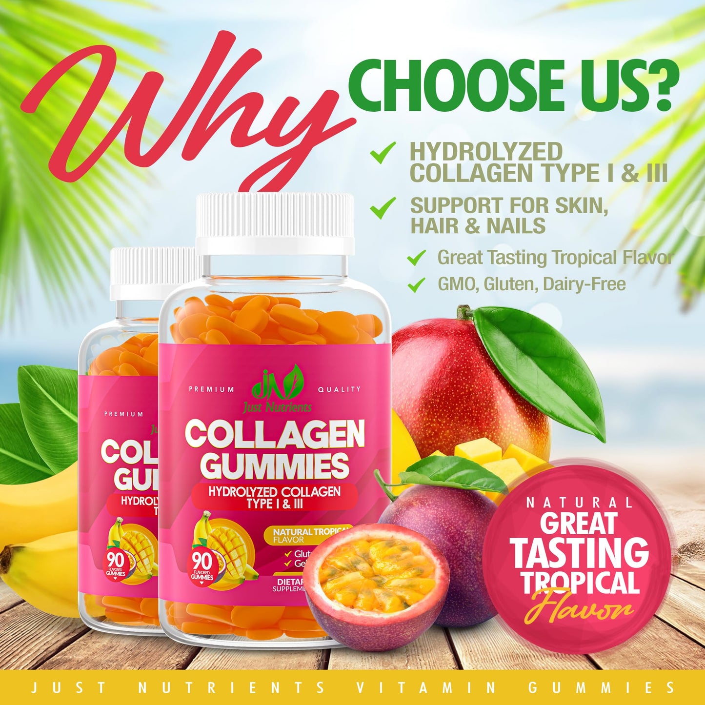 Collagen Gummies for Women & Men – Hydrolyzed Type I & III, 90 Gummies