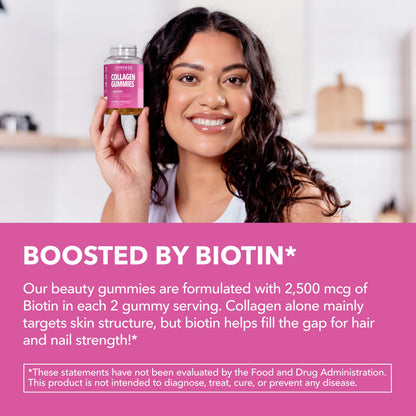 Collagen Gummies with Biotin (2500mcg) – Hair, Skin & Nails – Lemon, 30 Servings
