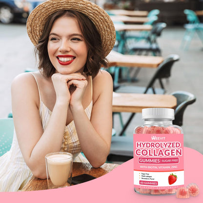 Sugar Free Collagen Gummies for Women – Multi-Collagen I II III V X + Biotin & Vitamins