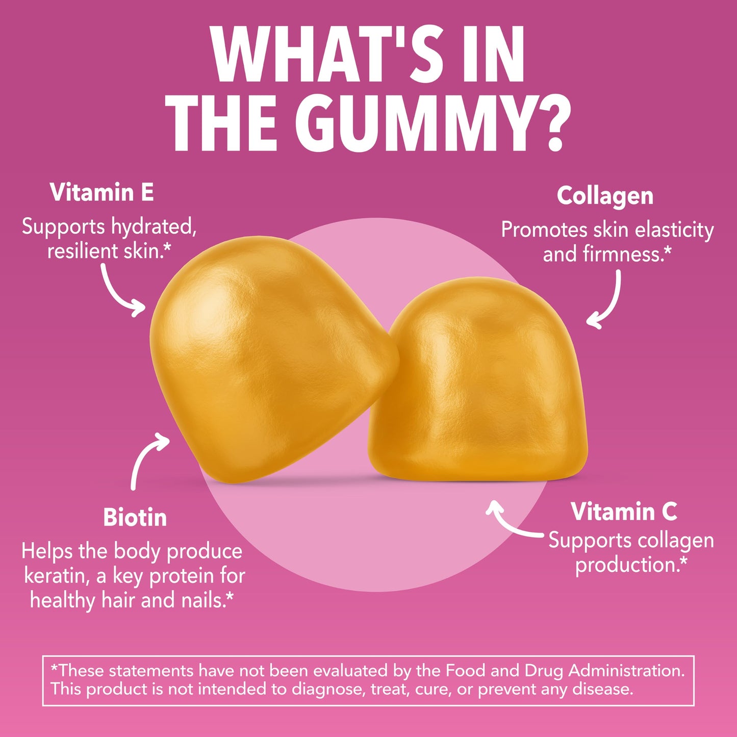 Collagen Gummies with Biotin (2500mcg) – Hair, Skin & Nails – Lemon, 30 Servings