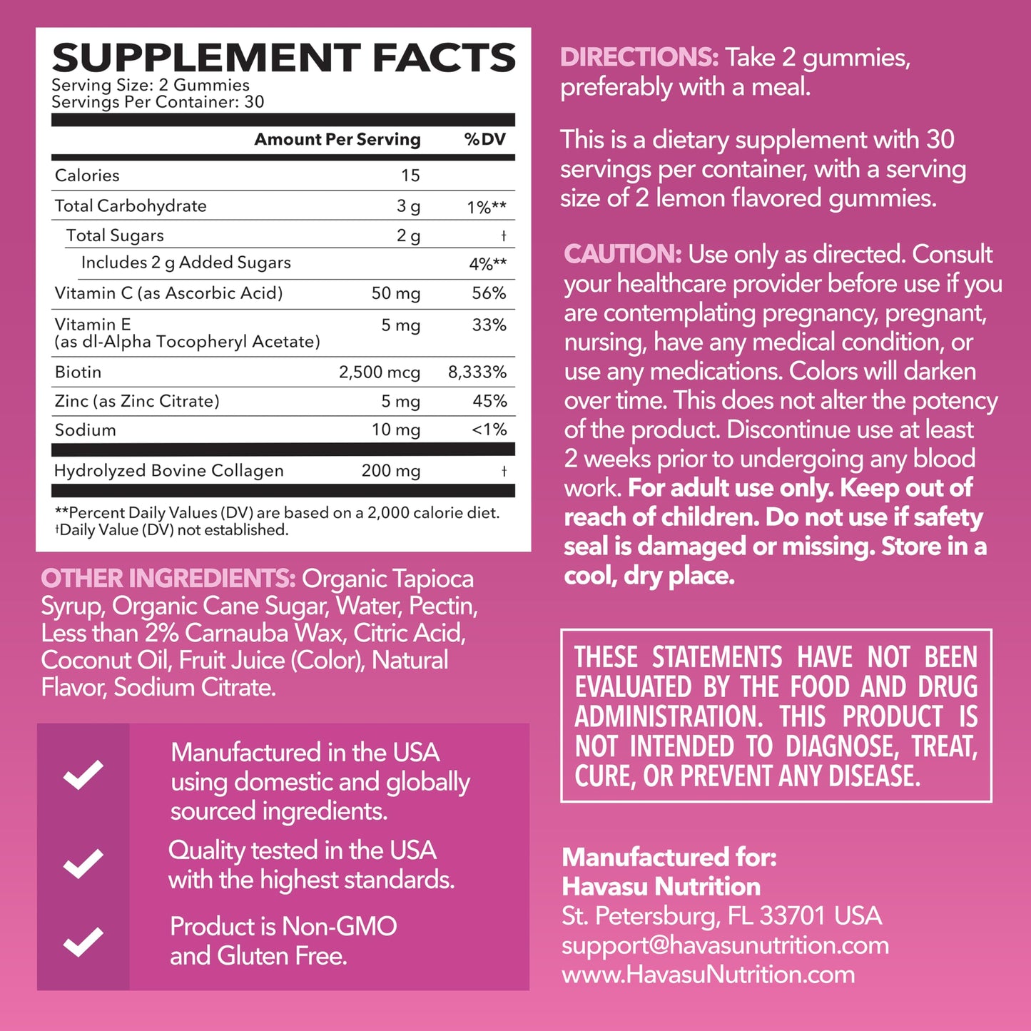 Collagen Gummies with Biotin (2500mcg) – Hair, Skin & Nails – Lemon, 30 Servings