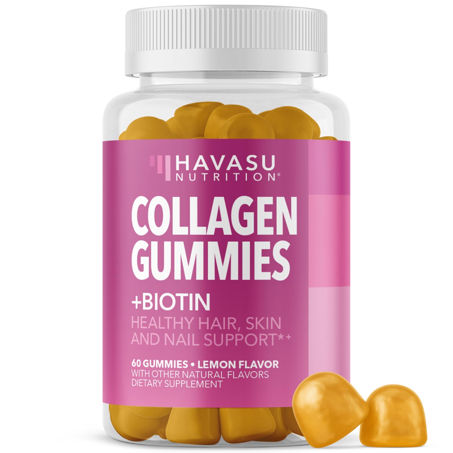 Collagen Gummies with Biotin (2500mcg) – Hair, Skin & Nails – Lemon, 30 Servings