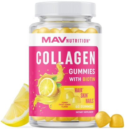 Collagen Gummies for Women – 200 mg Collagen + 2500 mcg Biotin, Vitamin C/E/Zinc | 60 Count | Non-GMO