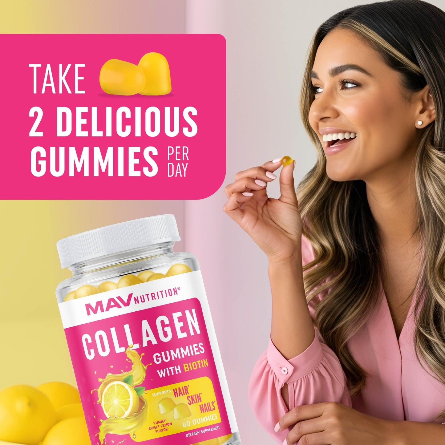 Collagen Gummies for Women – 200 mg Collagen + 2500 mcg Biotin, Vitamin C/E/Zinc | 60 Count | Non-GMO