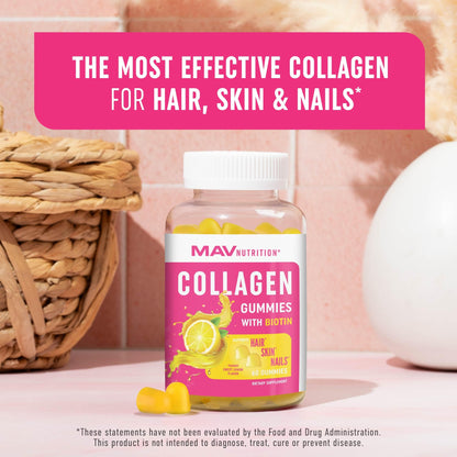 Collagen Gummies for Women – 200 mg Collagen + 2500 mcg Biotin, Vitamin C/E/Zinc | 60 Count | Non-GMO