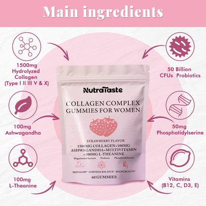 Collagen Gummies for Women - Strawberry | Biotin & Probiotics | 30 Servings