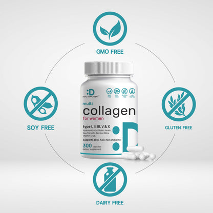 11-in-1 Multi Collagen Supplement – 300 Capsules w/ Vitamin C & Biotin