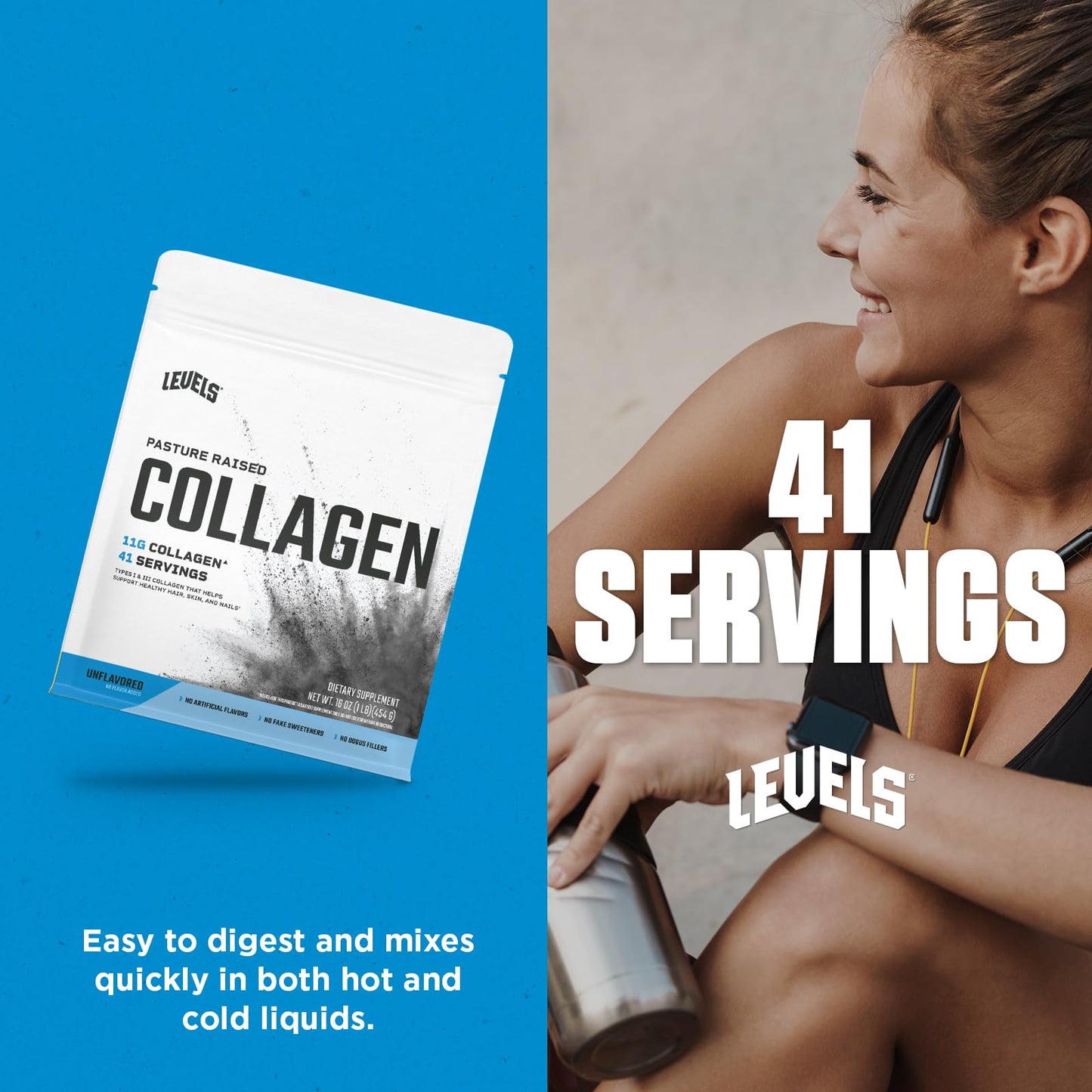 Levels Collagen Peptides – Unflavored, 11g Per Scoop, 1 lb, No Artificial Ingredients