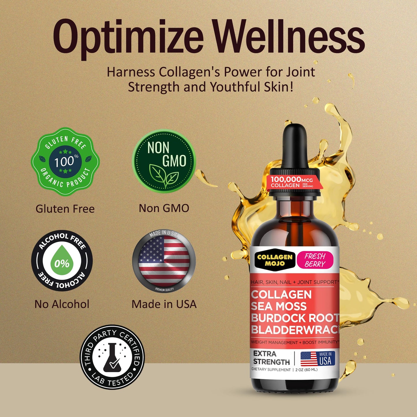Collagen Mojo – Liquid Collagen for Women & Men | 100,000mcg, Hair, Skin, Nails, Joints