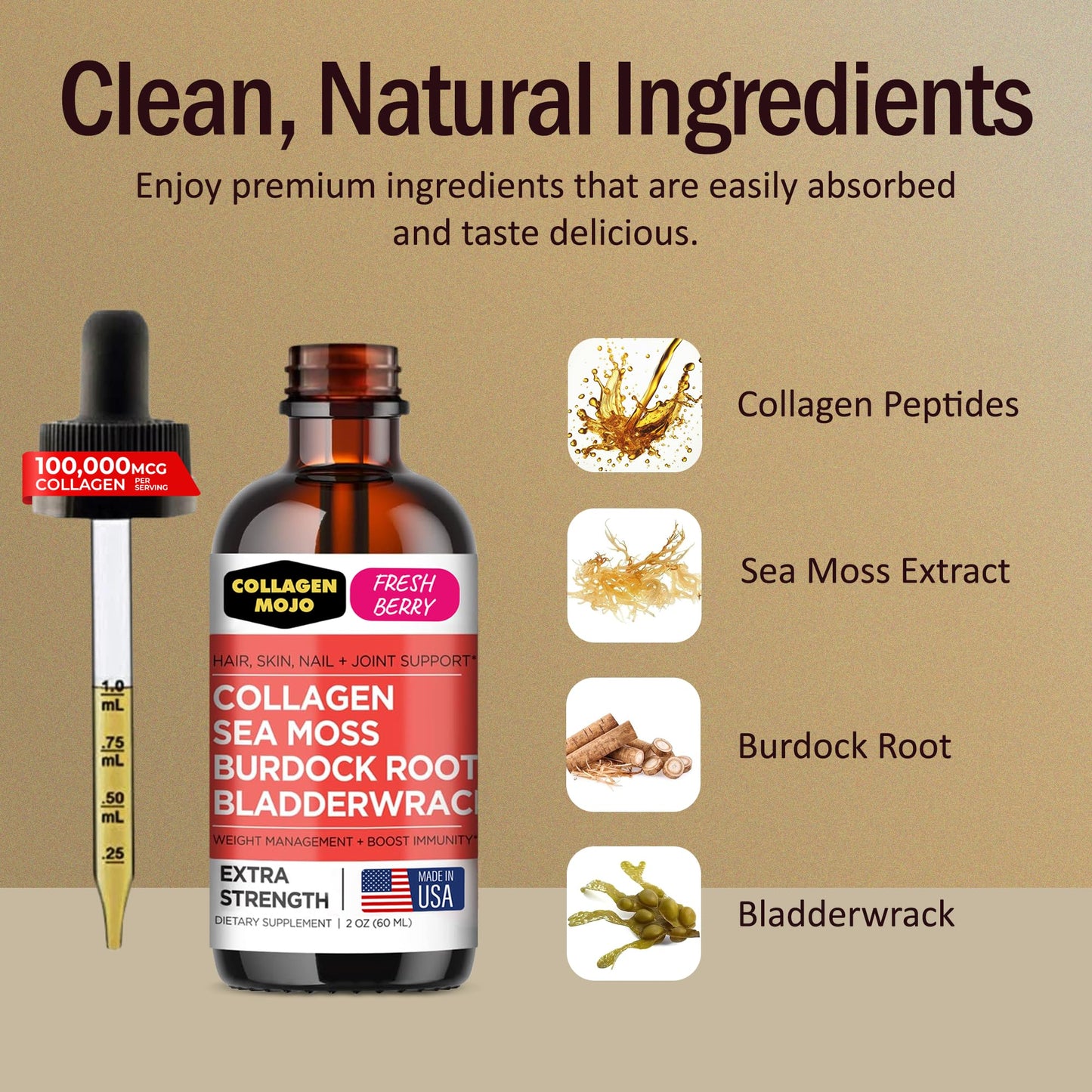 Collagen Mojo – Liquid Collagen for Women & Men | 100,000mcg, Hair, Skin, Nails, Joints