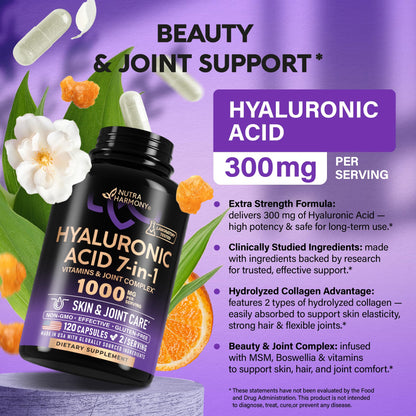 Hyaluronic Acid 1000 mg - 7-in-1 Complex | Made in USA