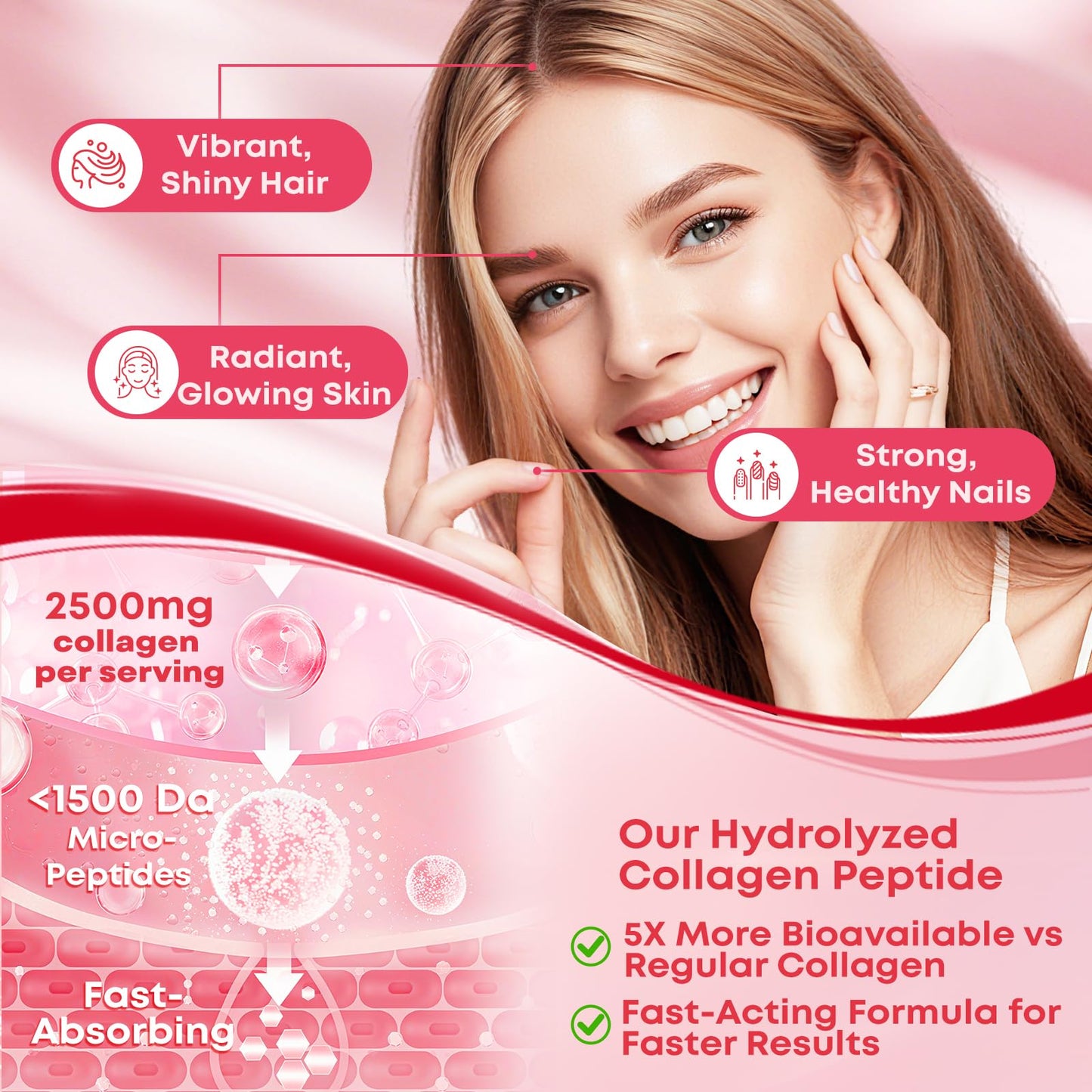 Collagen Peptide Gummies – Sugar Free for Hair, Skin, Nails (60 Count)
