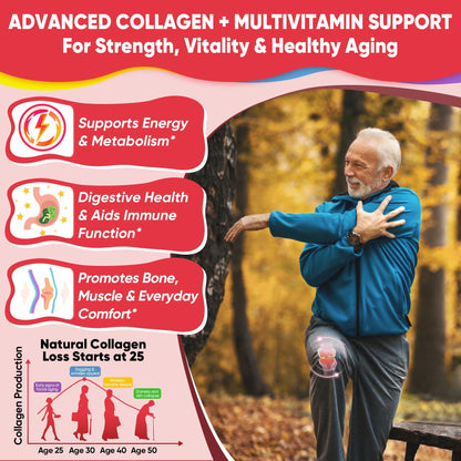 Collagen Peptide Gummies – Sugar-Free Multi-Collagen 1500mg | Biotin 5000mcg | Vitamins for Skin, Hair & Nails | 60 Gummies