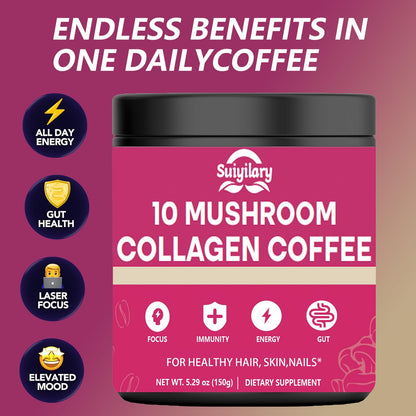 Mushroom Coffee with Collagen - 10-Mushroom Blend, 150g, 30 Servings