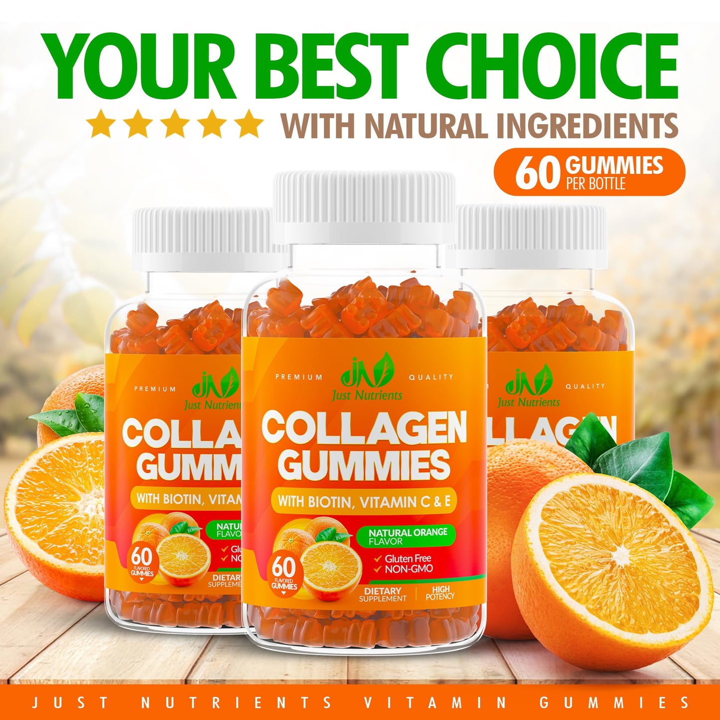Collagen Peptides Gummies with Biotin, Vitamin C & E – Hair, Skin & Nails Support – Gluten-Free, Non-GMO | 60 Gummies