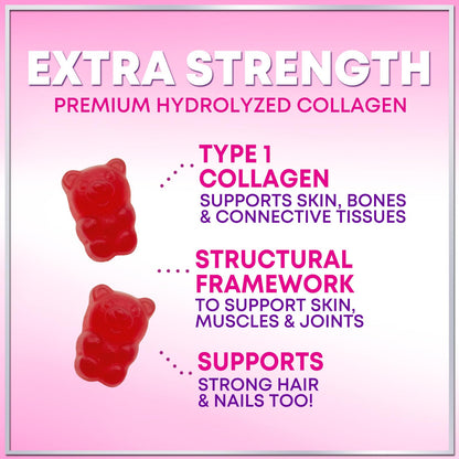 Collagen Peptides Gummies with Biotin 2500 mcg - Multi-Collagen Type I & III, Vitamin C & Zinc - 60 Gummies - Pomegranate