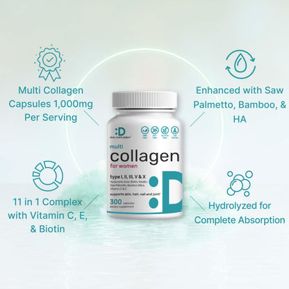 11-in-1 Multi Collagen Supplement – 300 Capsules w/ Vitamin C & Biotin