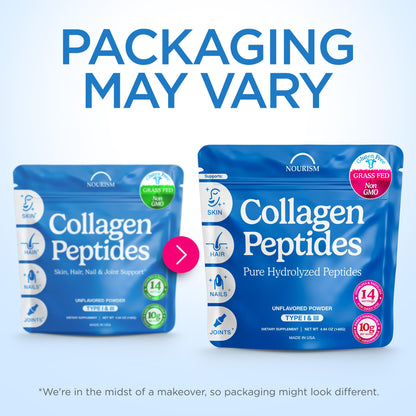 Collagen Peptides Powder – Grass-Fed, Hydrolyzed Type I & III, Unflavored (4.93 oz) – Hair, Skin, Nails & Joints