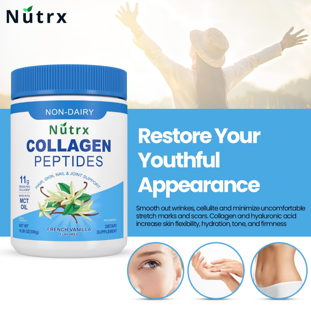 Collagen Peptides Powder Vanilla - Sugar Free, Non-Dairy Protein Powder by Nutrx
