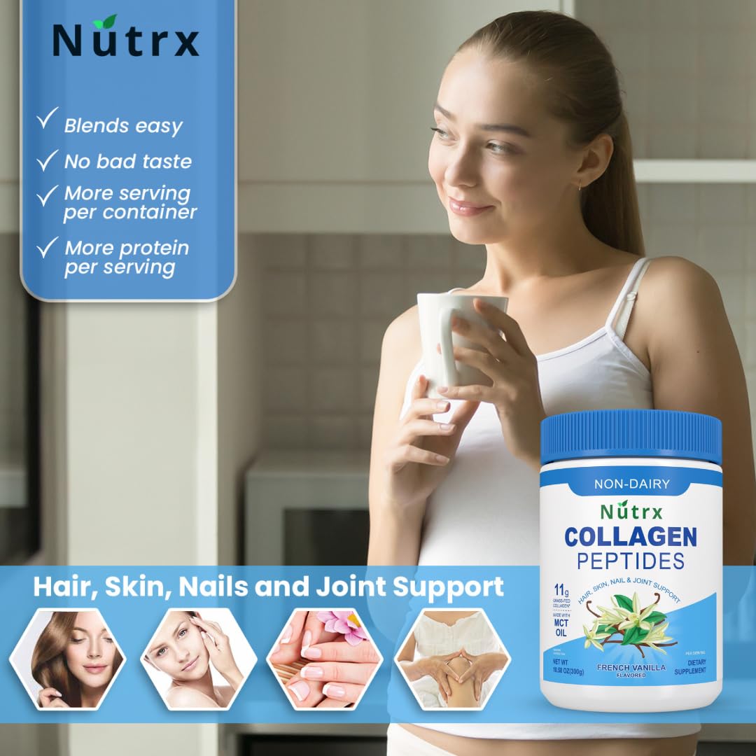 Collagen Peptides Powder Vanilla - Sugar Free, Non-Dairy Protein Powder by Nutrx