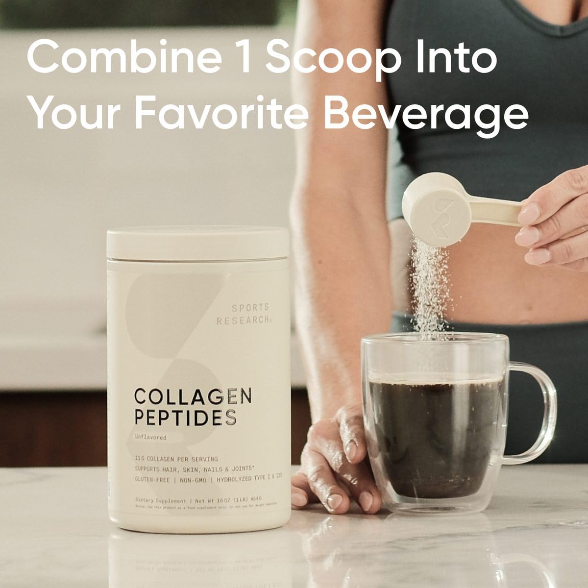 Sports Research Collagen Peptides – Hydrolyzed Type I & III for Skin, Nails & Joints