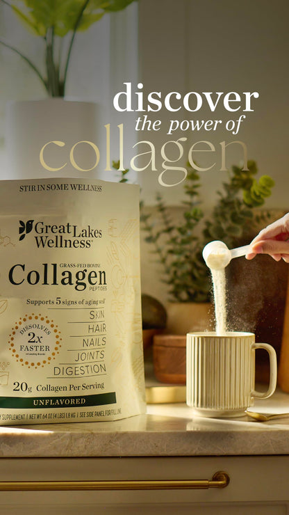 Great Lakes Wellness Collagen Peptides Powder – Skin, Hair, Nails, Joints & Digestion | 6 Sticks