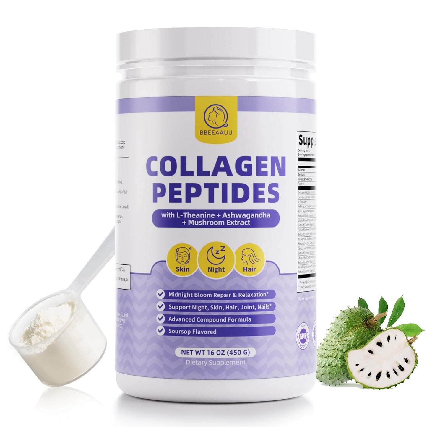 Collagen Peptides Powder for Women - Night Repair Marine Type I Soursop 450g / 16oz