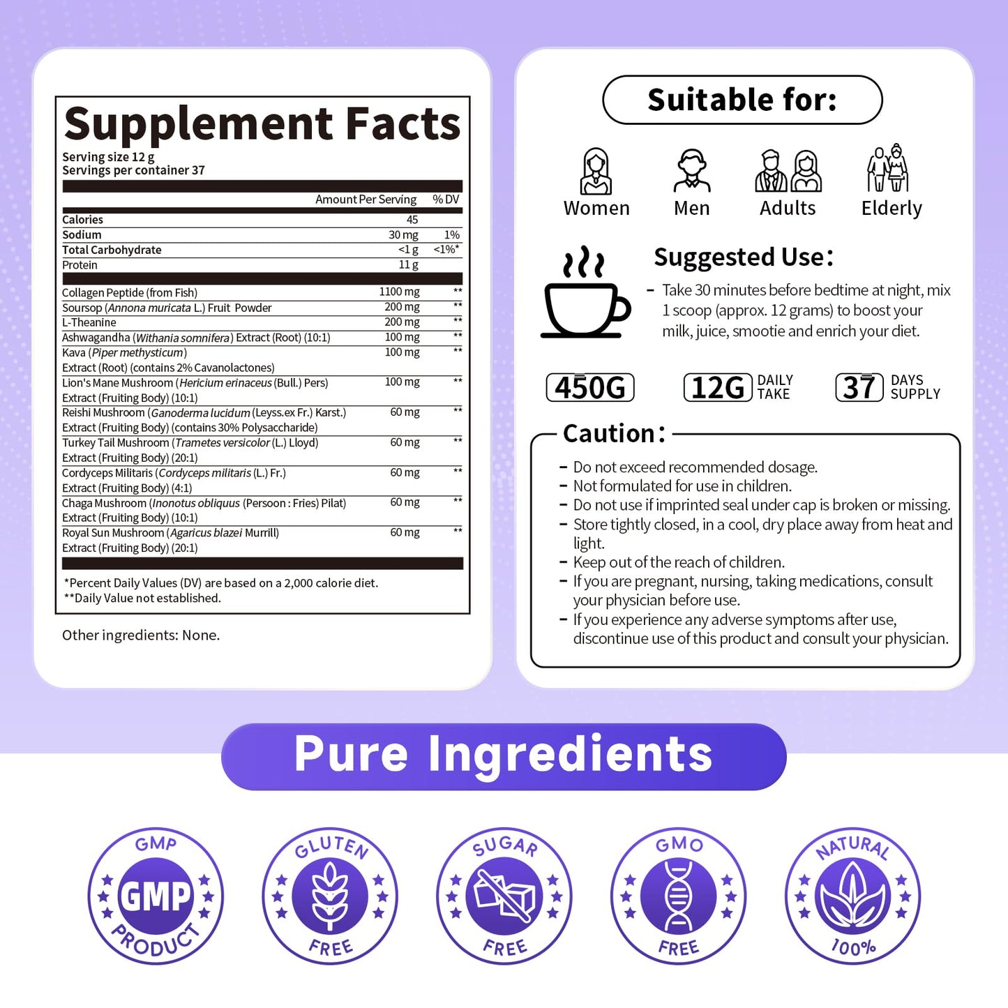 Collagen Peptides Powder for Women - Night Repair Marine Type I Soursop 450g / 16oz